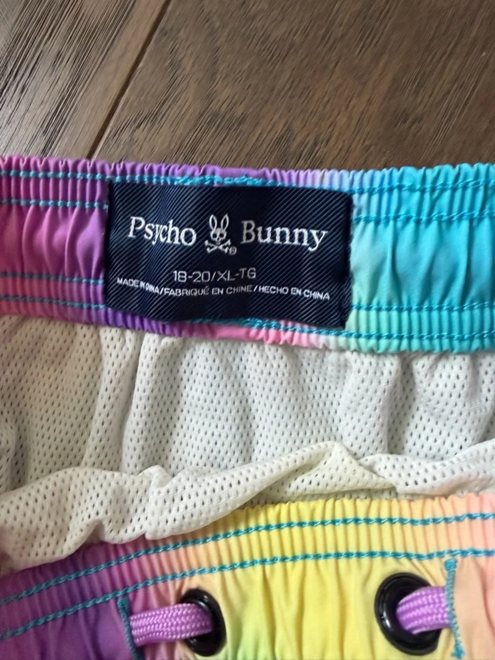 Psycho Bunny Kids Tie-Dye Swim Trunks in Blue, Purple, Pink, Yellow, Teal